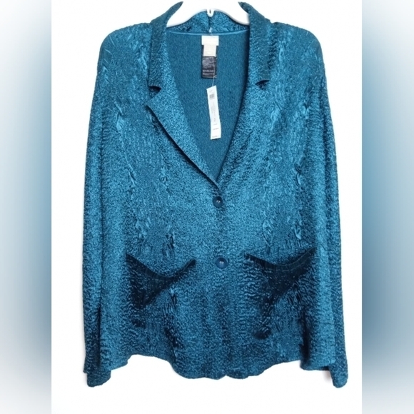 NWT Chico's Traverlers Emerald Green Button Up Cardigan/Blazer size 2 or 12/14 - Picture 2 of 9